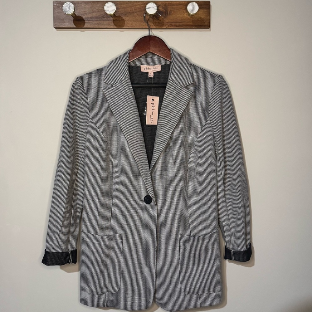 Philosophy Grey, Black and White Striped Blazer